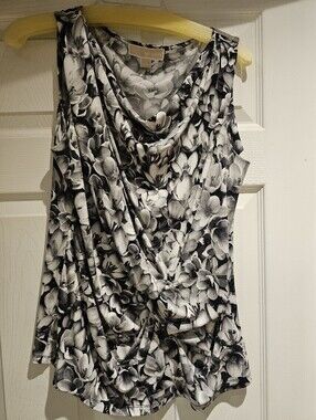 Michael Kors Black & White Floral Cowl Neck Sleeveless Camisole